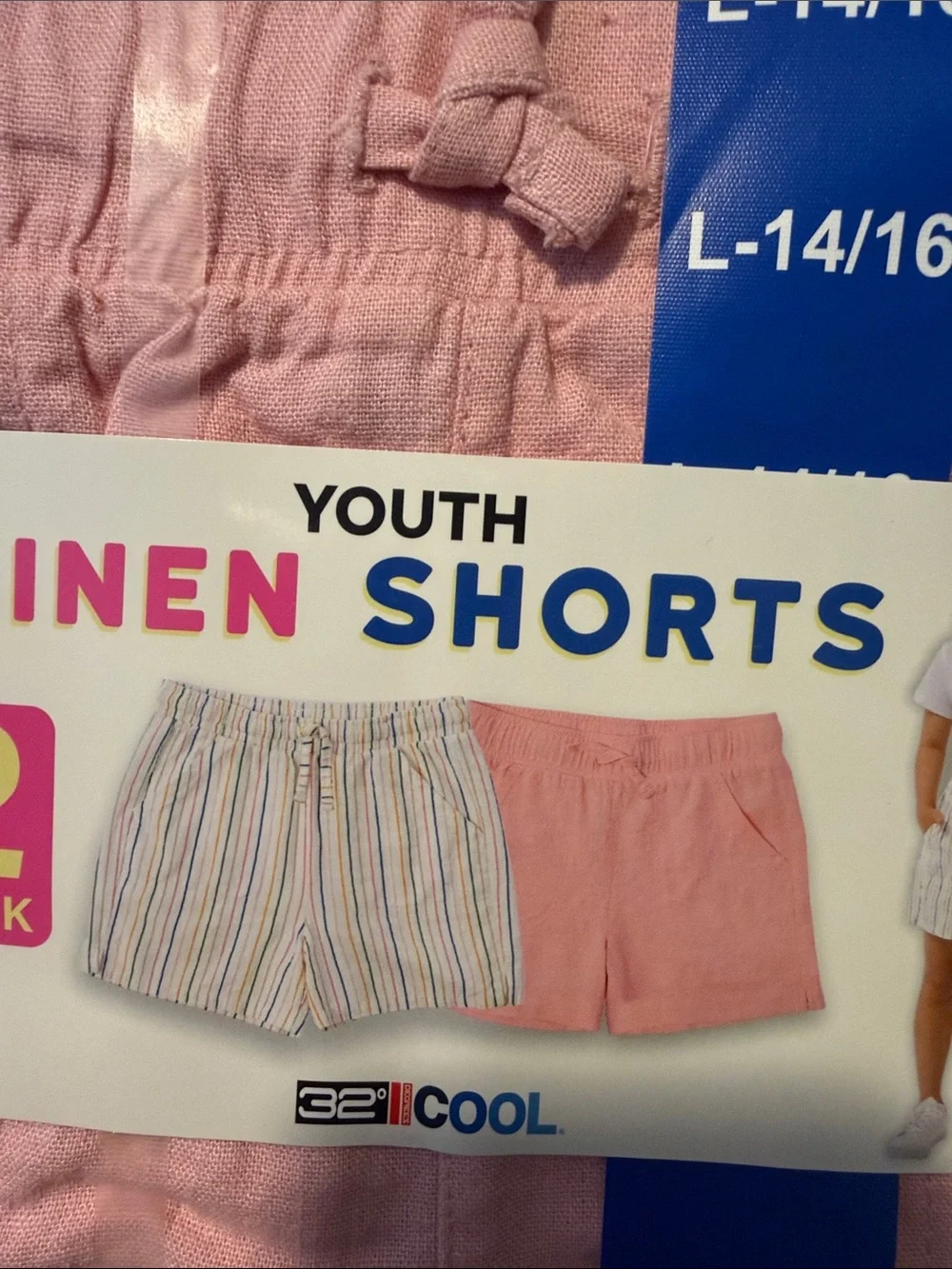 32 Degrees Girls Pink & Multicolor Stripe Linen Shorts - 2 Pack